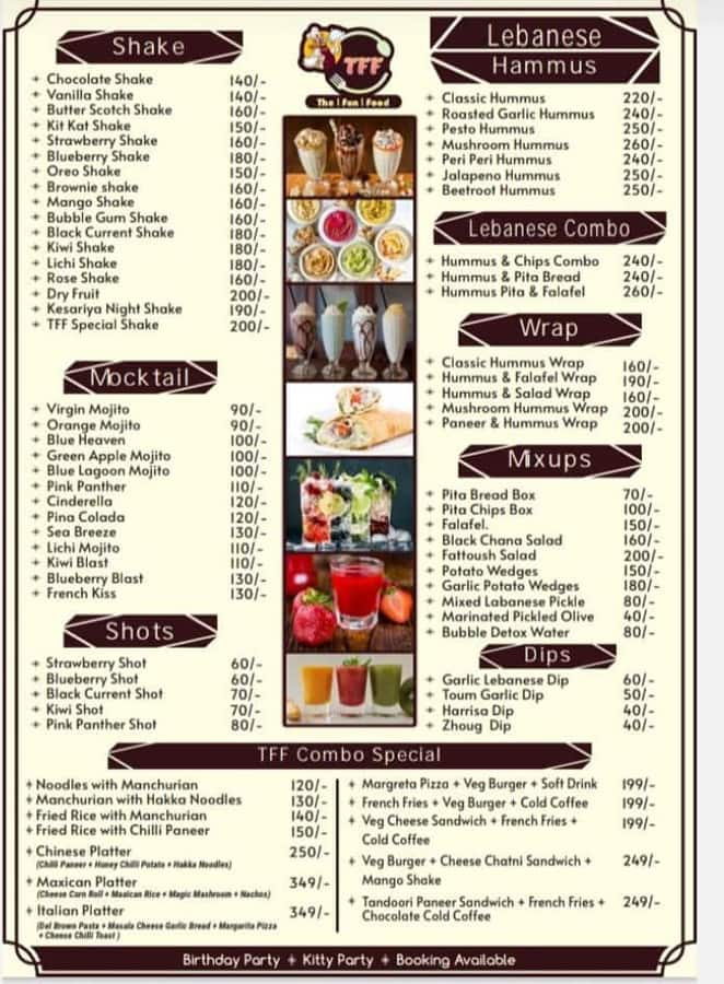 Menu of The Fun Food Cafe, Vijay Nagar, Indore