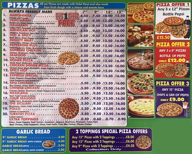 Menu at Express Kebab fast food, London, 260 Plumstead High St