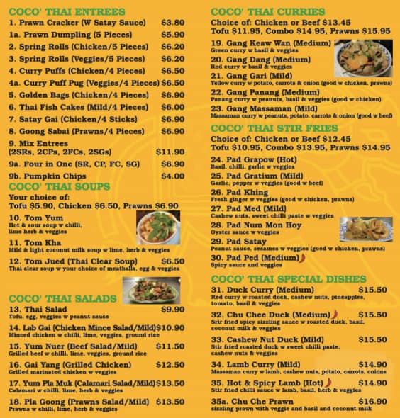 Menu at Coco Thai restaurant, Elsternwick