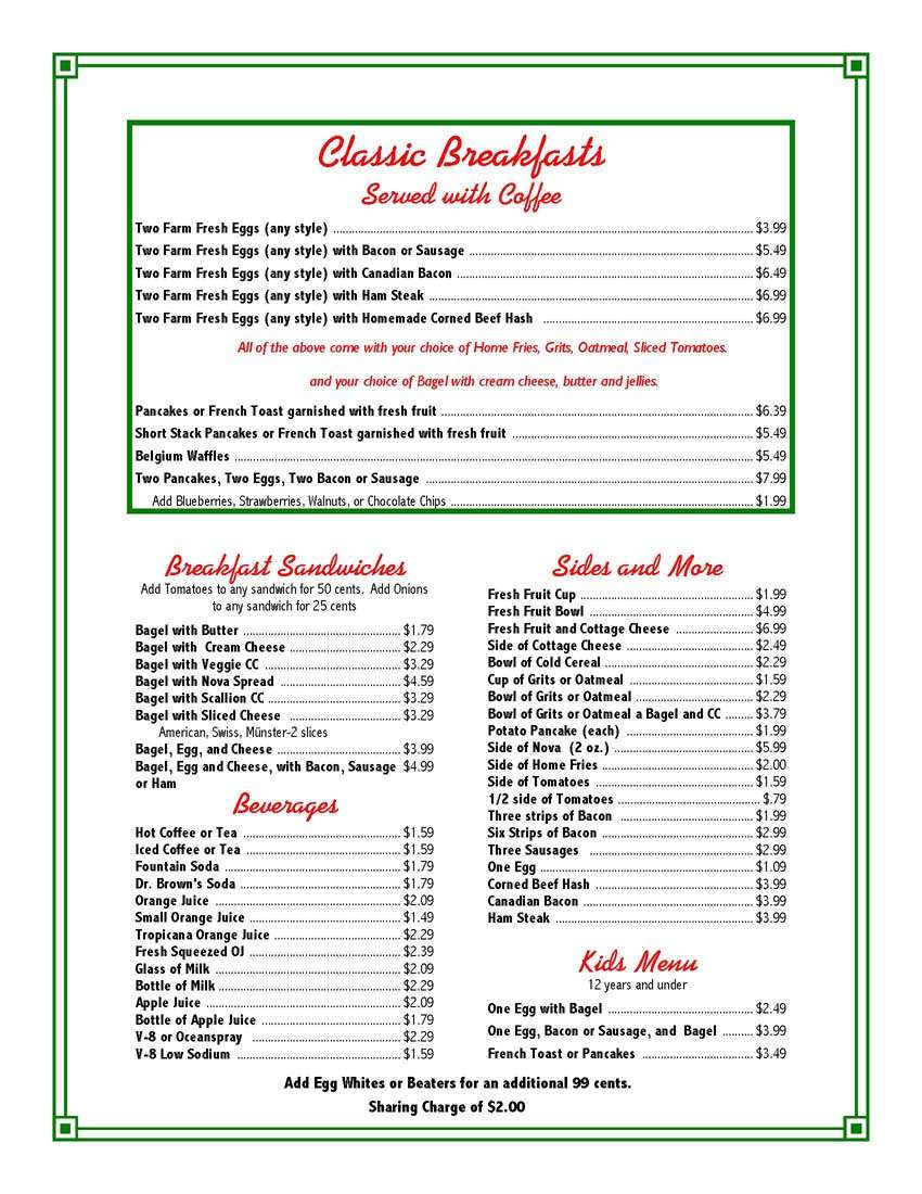 Bagel Tree menu
