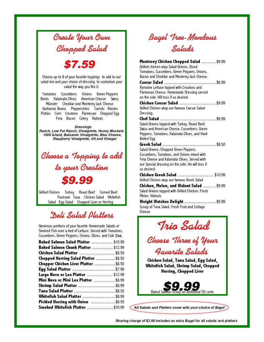Bagel Tree menu