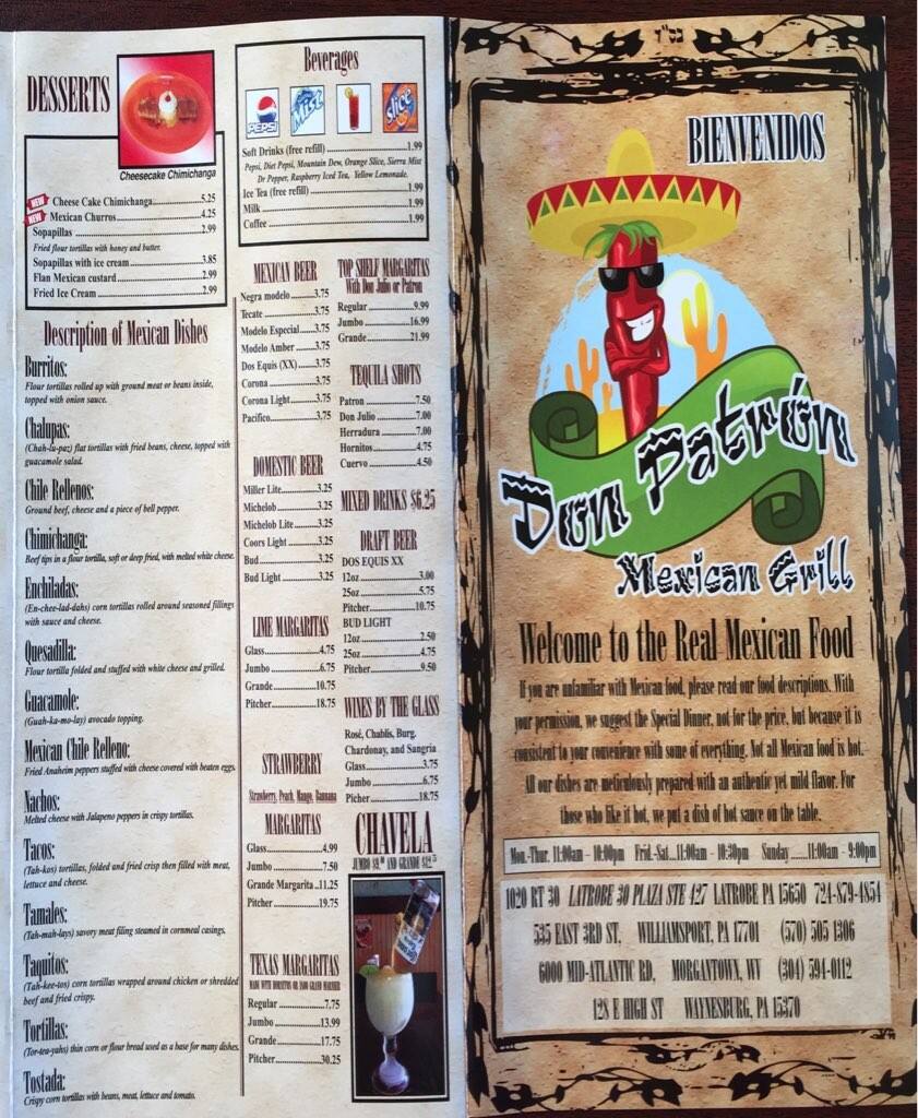 Menu At Don Patron Restaurant Morgantown