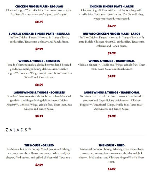 Zaxby's Menu, Menu for Zaxby's, Seneca, Seneca Urbanspoon/Zomato