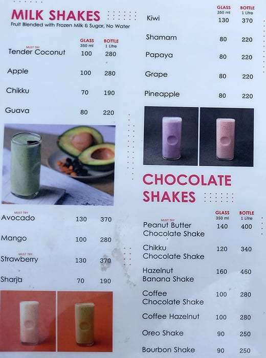 Menu at FRUITBAE, Thiruvananthapuram