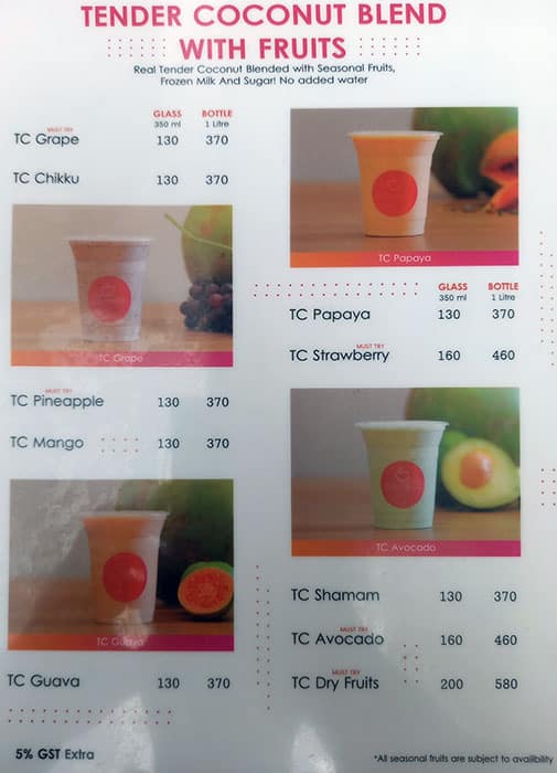 Menu at Fruit Bae, Thiruvananthapuram