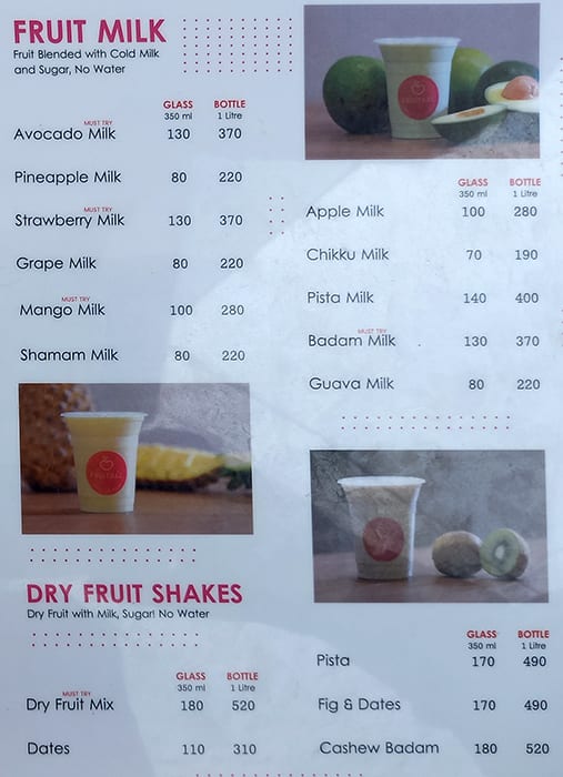 Menu At Fruitbae, Thiruvananthapuram