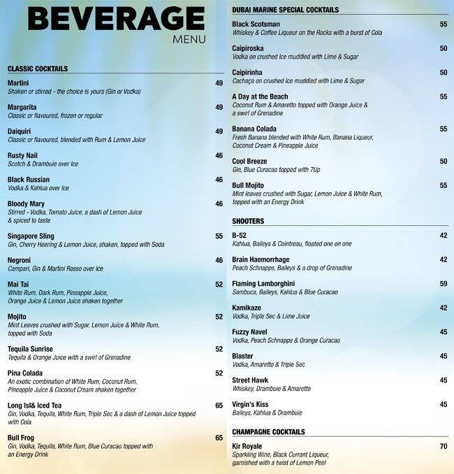 Barefoot Lounge Dubai Marine Beach Resort & Spa Menu Zomato