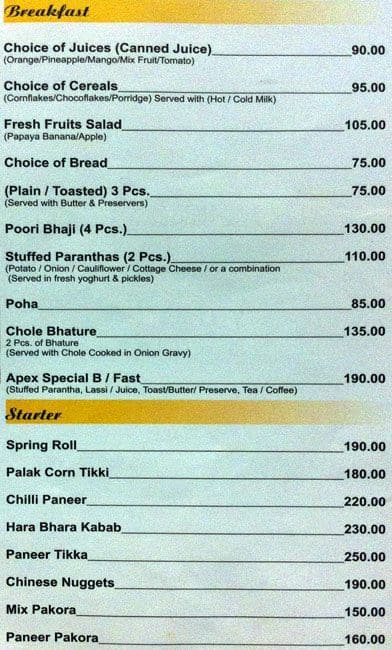 Karma Restaurant menu