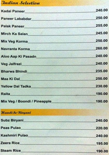 Karma Restaurant menu