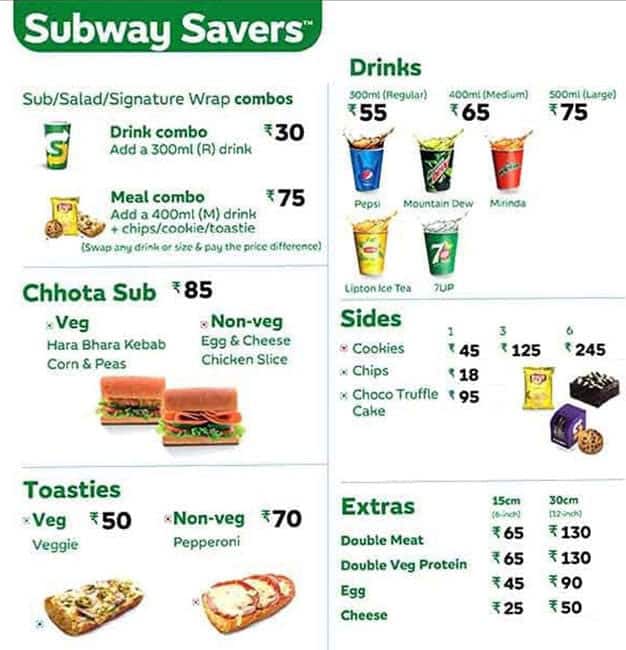 Subway menu