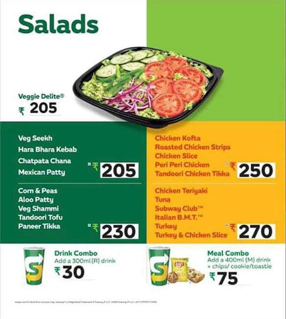 Subway menu