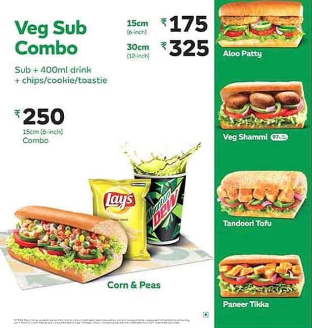 Subway menu