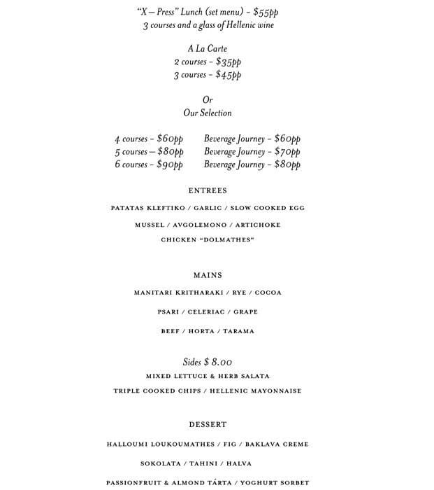 The Press Club Menu, Menu untuk The Press Club, Flinders Street, CBD