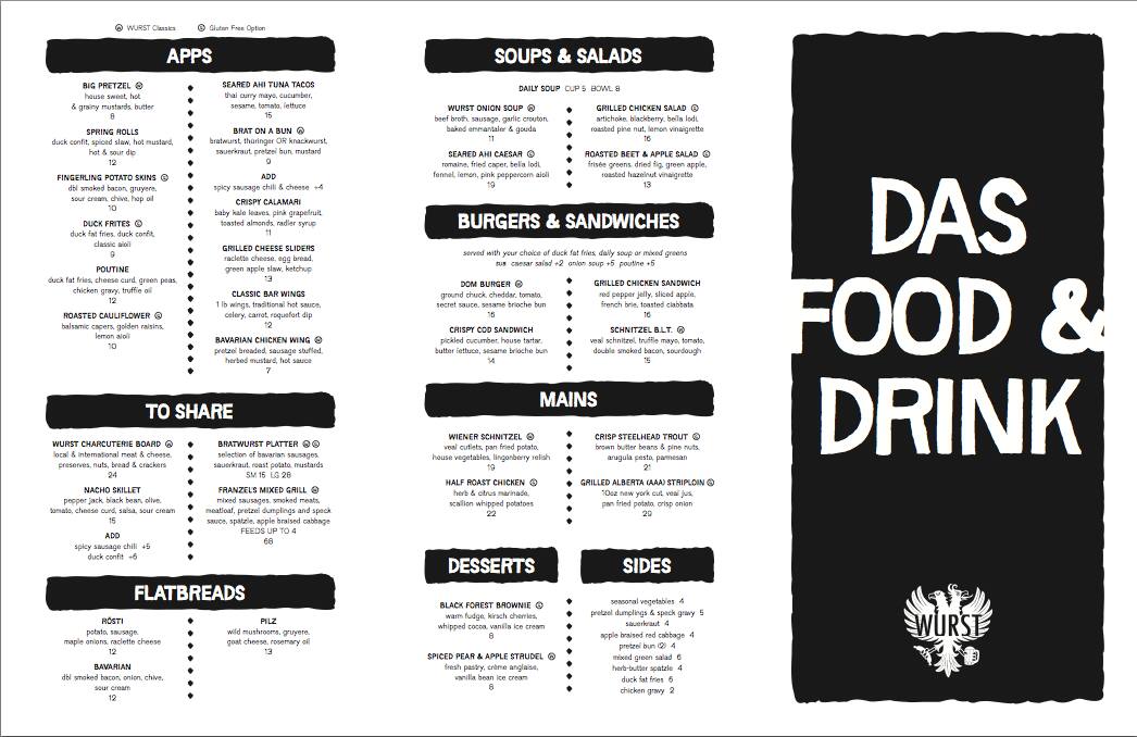 Wurst Menu, Menu for Wurst, 4th Street, Calgary Urbanspoon/Zomato