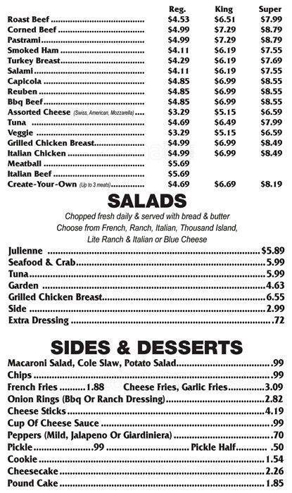 Menu at Submarine Port fast food, South Holland, 617 E 162nd St