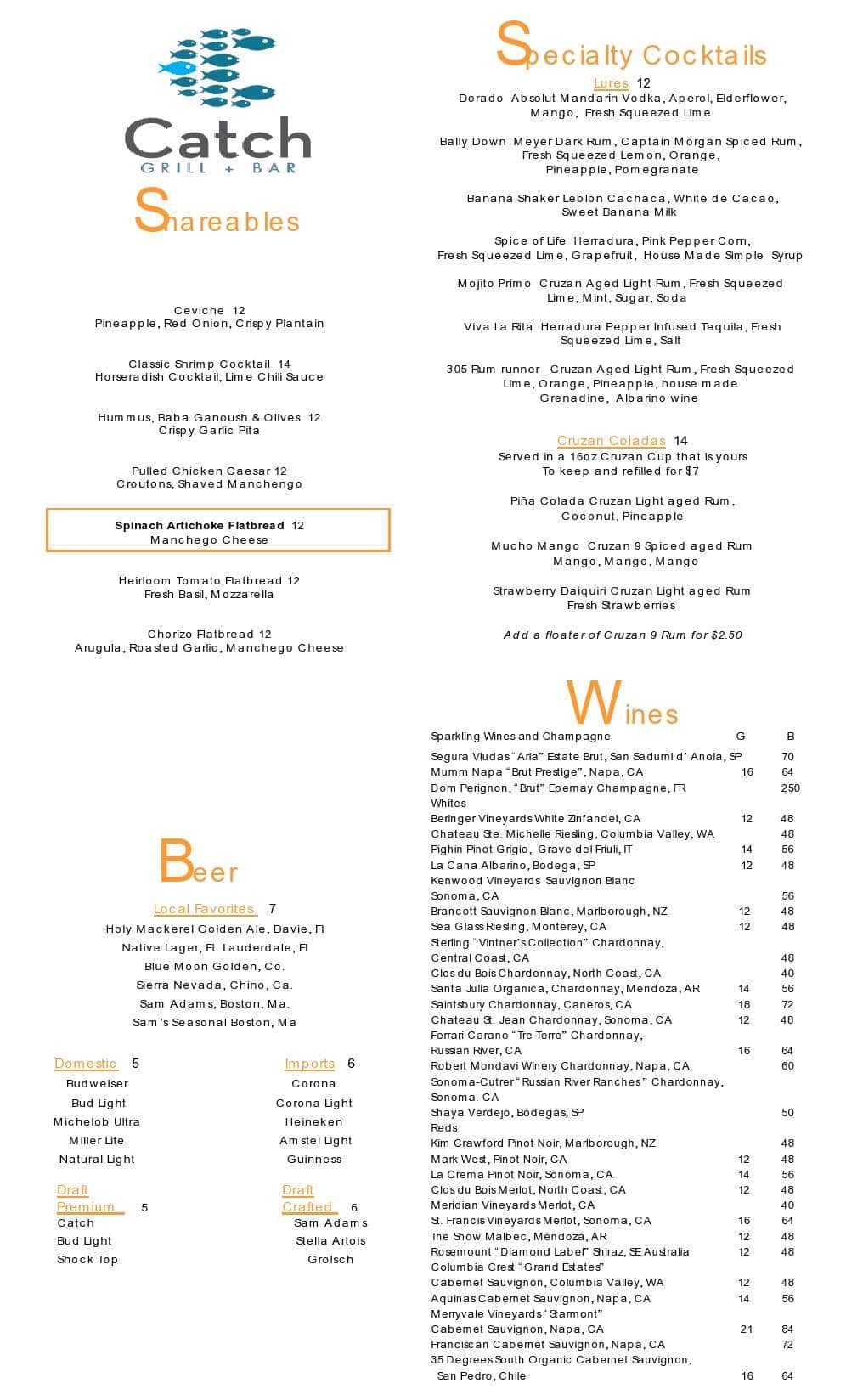 Menu at Catch Grill & Bar, Miami