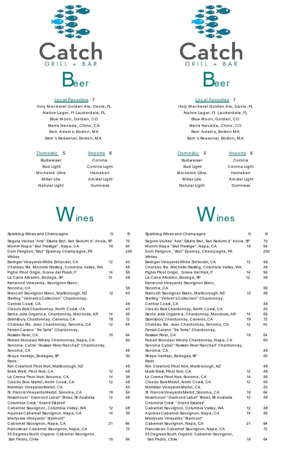 Menu at Catch Grill & Bar, Miami