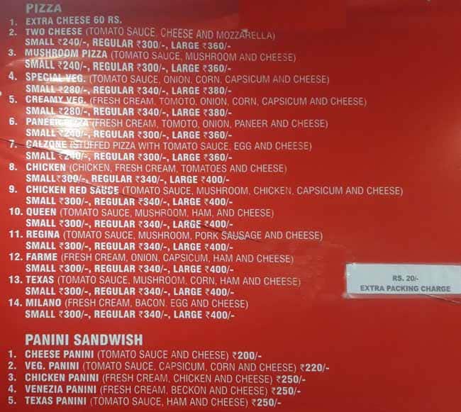 Mamta Pizza Place menu