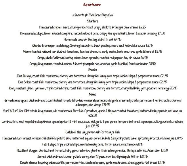Menu at The Horse Shepshed restaurant, Loughborough