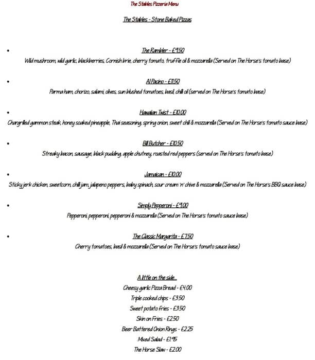 Menu at The Horse Shepshed restaurant, Loughborough