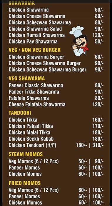 Menu of Ultimate Food Corner, Mahakali, Mumbai