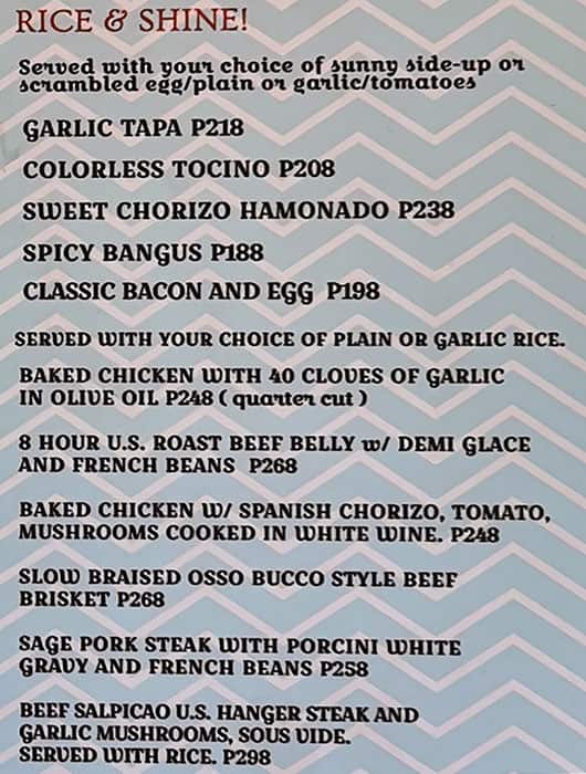 Menu at Fleur de Lys cafe, Quezon City