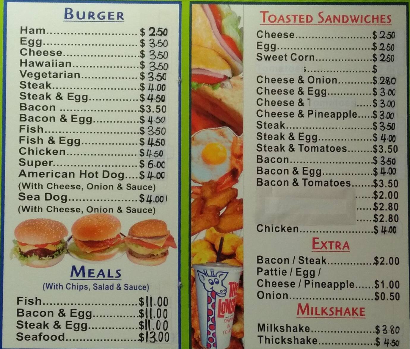 Menu at Golden Sun restaurant, Auckland, 61 St George Street