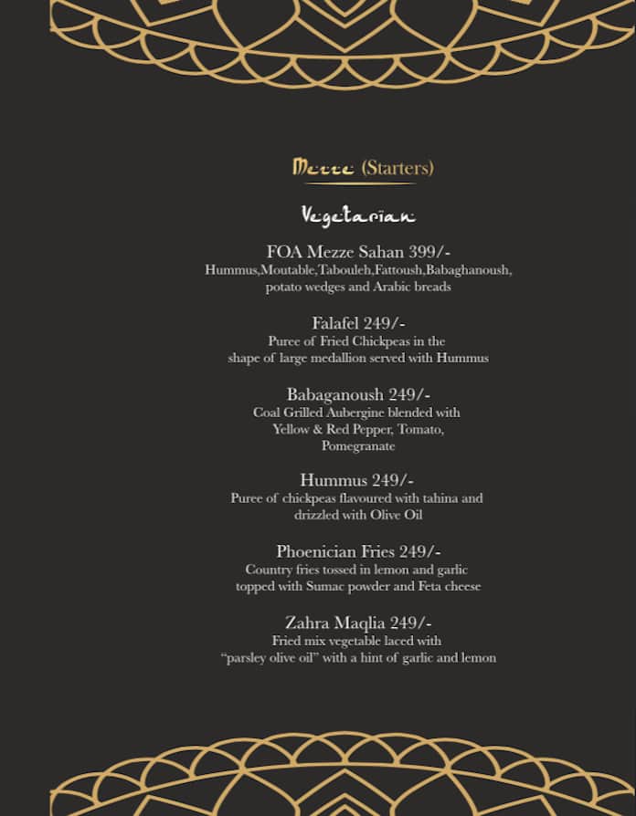 Menu at FOA The Flavours of Arabia, Gurugram