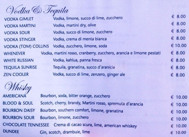 Menu di Nhero Milano 