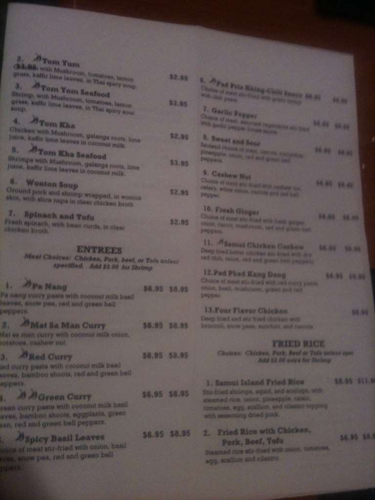 Samui Island Authentic Thai Cuisine menu Urbanspoon/Zomato