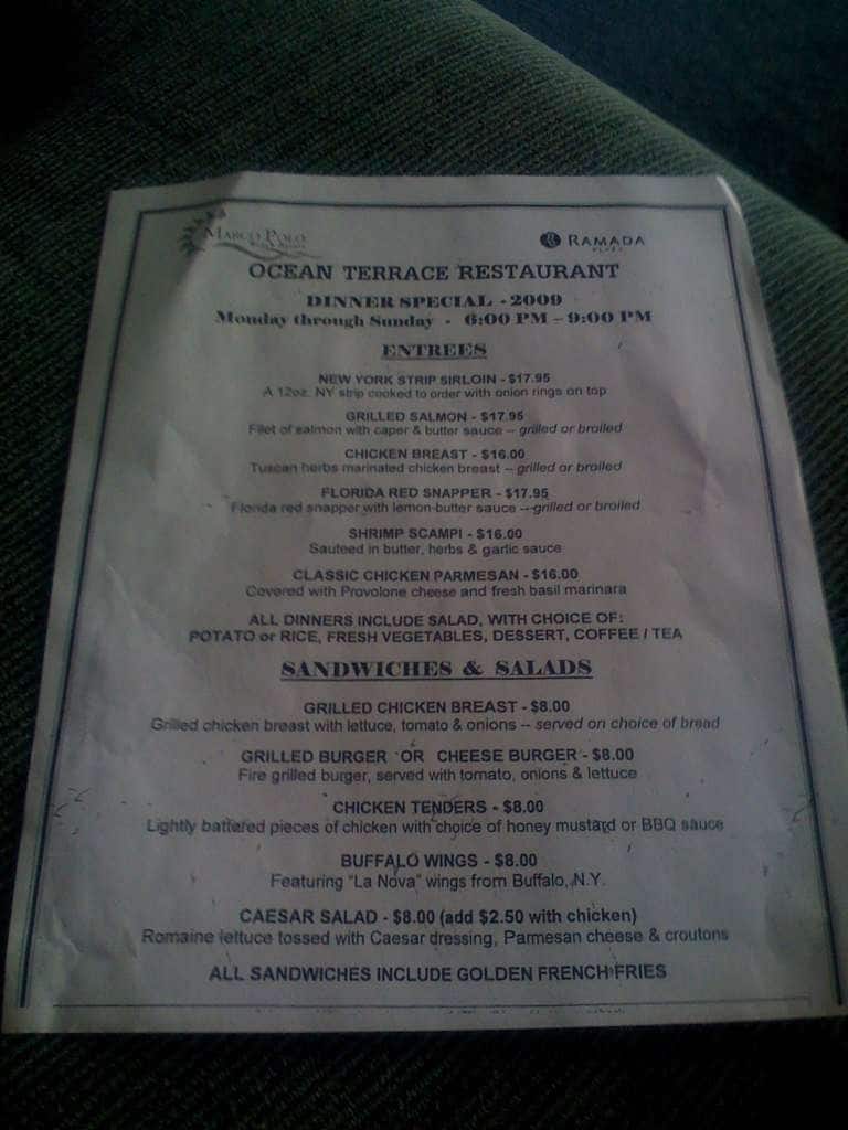 Ocean Terrace Menu, Menu for Ocean Terrace, Aventura/Golden Beach/Sunny