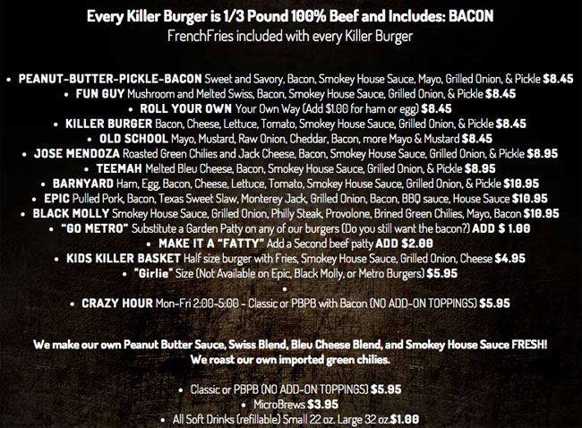 Killer Burger Menu, Menu for Killer Burger, Vancouver, Vancouver ...