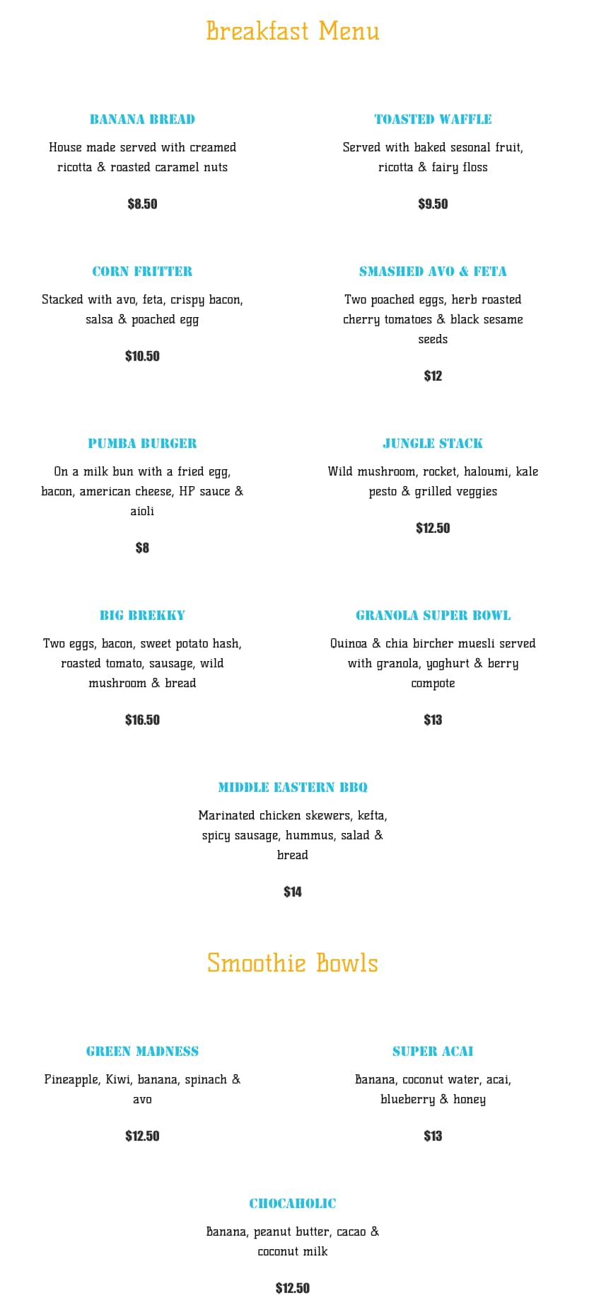 The Little Lion Cafe Menu, Menu for The Little Lion Cafe, Granville