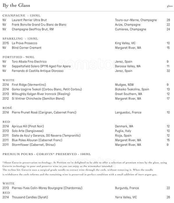 Petition Wine Bar & Merchant Menu Urbanspoon/Zomato