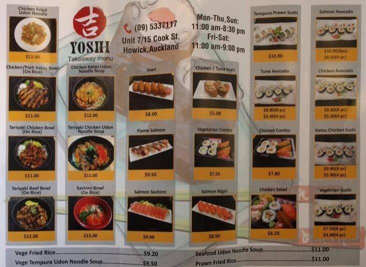 Yoshi Japanese Cuisine Menu, Menu for Yoshi Japanese Cuisine, Howick