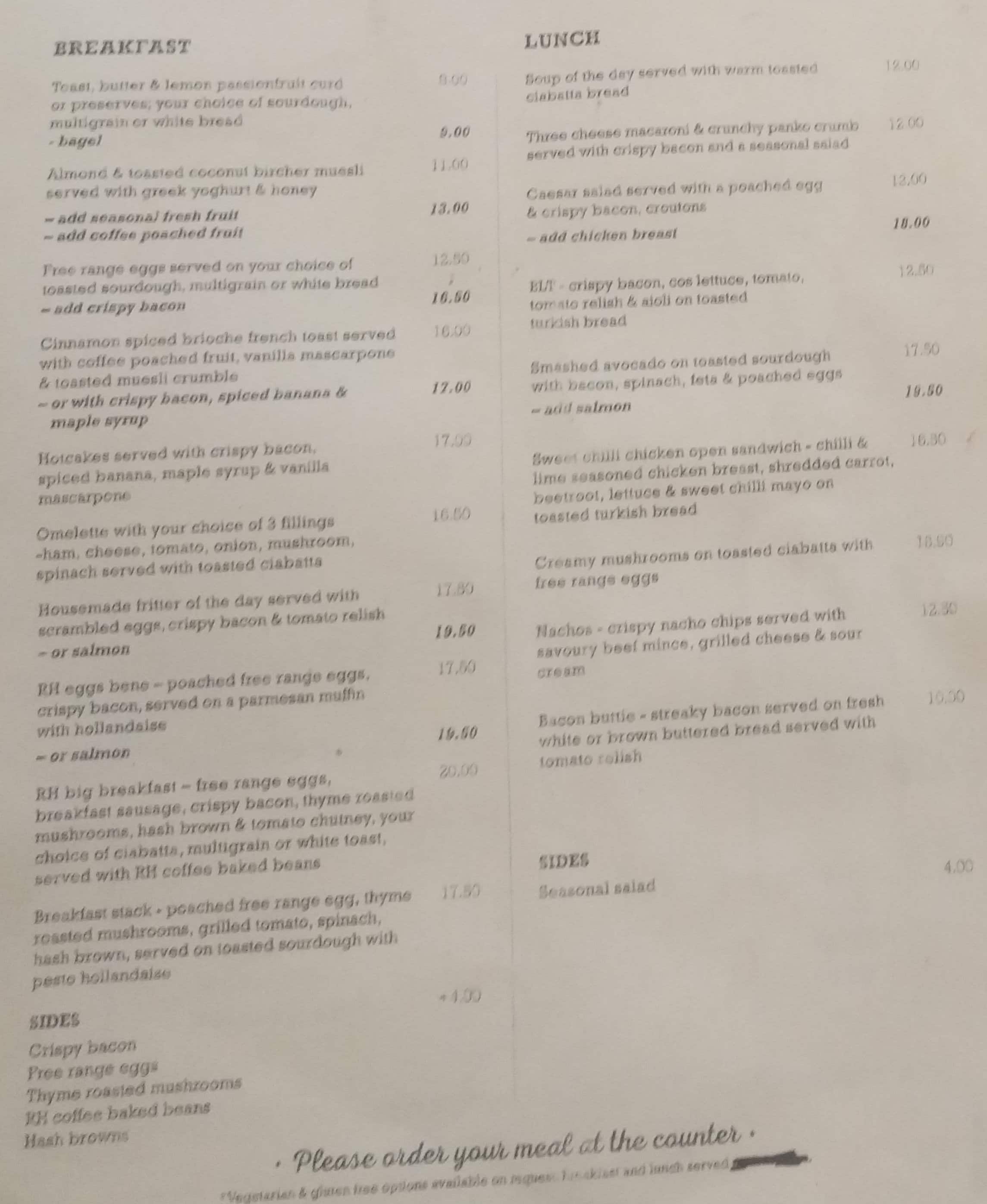 Robert Harris Menu, Menu for Robert Harris, Chartwell, Hamilton