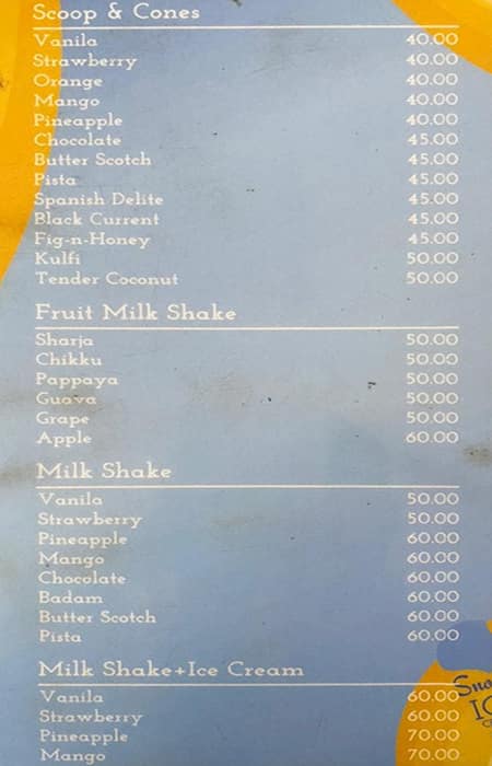 Snoosh Ice Cream Parlour menu