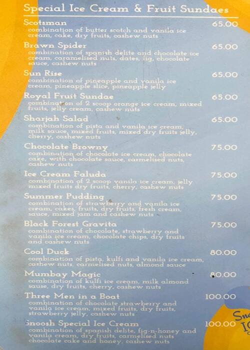 Snoosh Ice Cream Parlour menu
