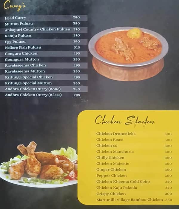 Kritunga Restaurant menu