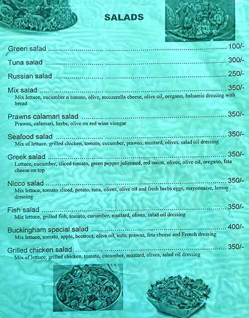 Buckingham cafe menu