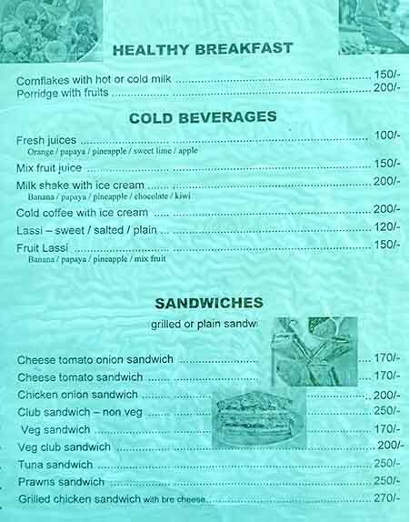 Buckingham cafe menu