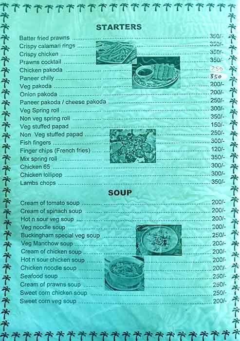 Buckingham cafe menu