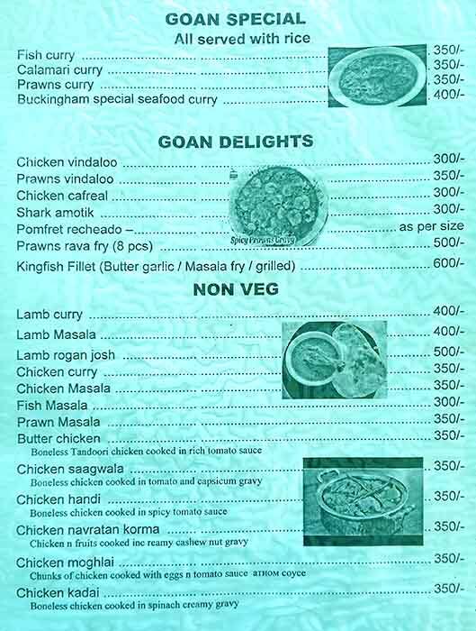 Buckingham cafe menu