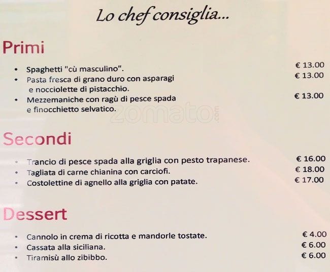 Menu di Trattoria Ottimofiore 