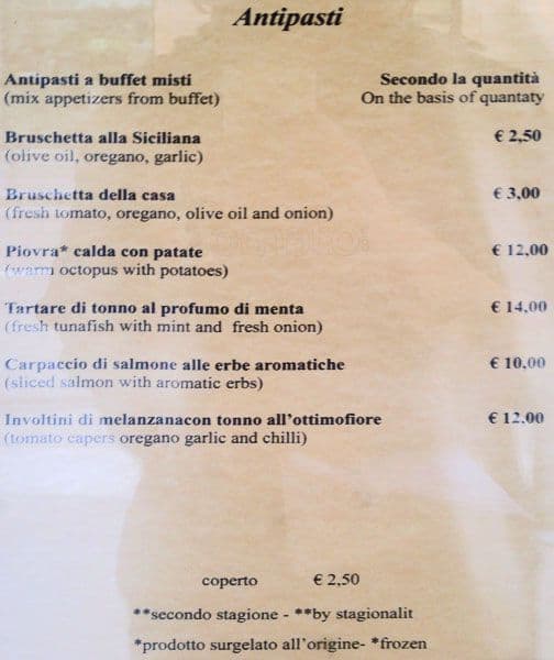 Menu di Trattoria Ottimofiore 