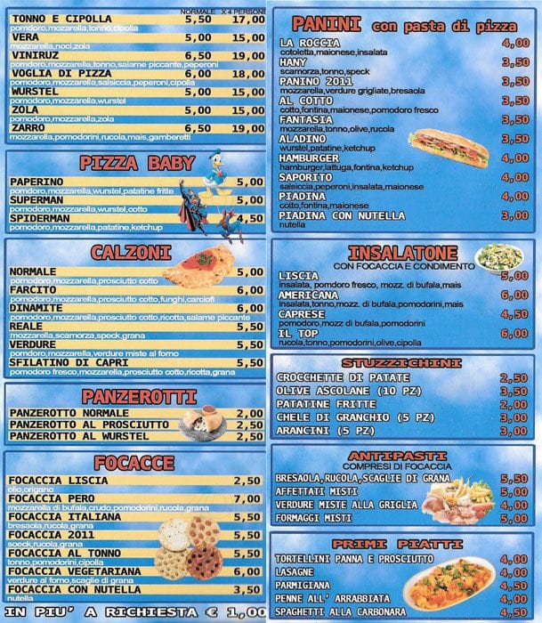 Menu di La Roccia 
