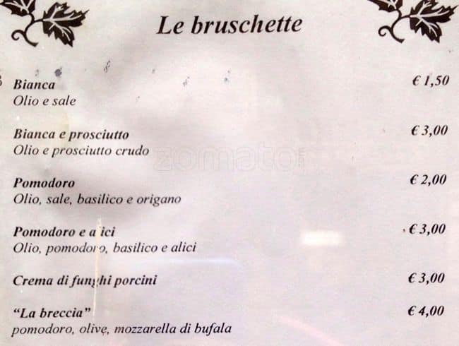 Menu di La Breccia 