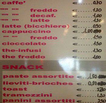 Menu di Bar Studente 