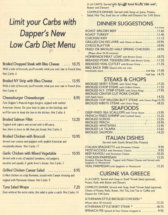 Menu at Dapper's West Family Restaurant, Addison