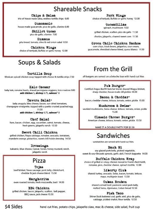 Menu at Liberty Tavern Hilton Downtown pub & bar, Austin